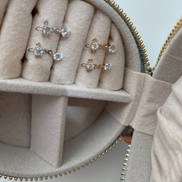 NWT Penelope Cross Earrings // 10kt Italian Solid Gold + CZ (Yellow Gold) - Picture 6 of 11